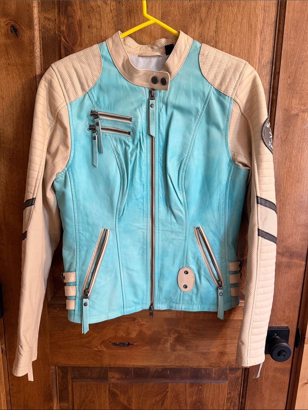 Harley-Davidson Aqua and Cream Women's Leather Moto Jacket